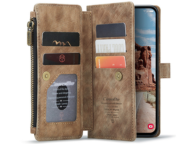 CaseMe Synthetic Leather Wallet Case with Zipper Pocket for Samsung Galaxy S25 FE - Desert Taupe