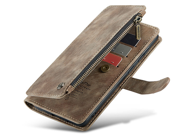 CaseMe Synthetic Leather Wallet Case with Zipper Pocket for Samsung Galaxy S25 FE - Desert Taupe