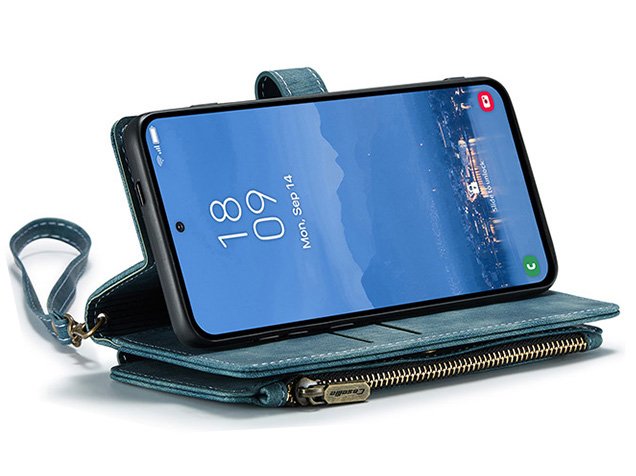 CaseMe Synthetic Leather Wallet Case with Zipper Pocket for Samsung Galaxy S25 FE - Teal