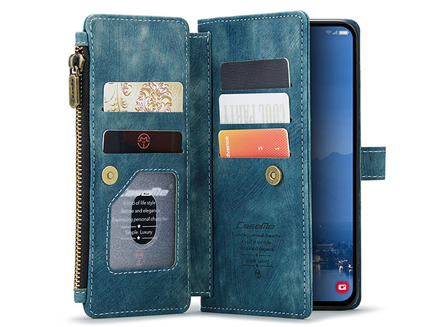 CaseMe Synthetic Leather Wallet Case with Zipper Pocket for Samsung Galaxy S25 FE - Teal