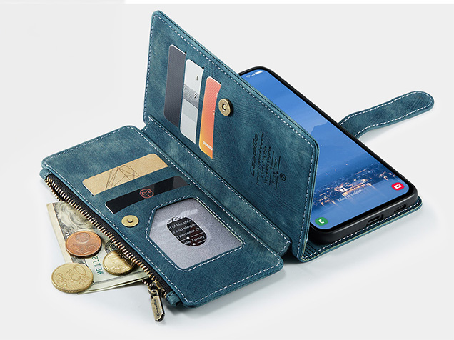 CaseMe Synthetic Leather Wallet Case with Zipper Pocket for Samsung Galaxy S25 FE - Teal