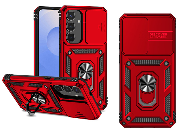 Military Case with Camera Cover for Samsung Galaxy S25 FE - Red