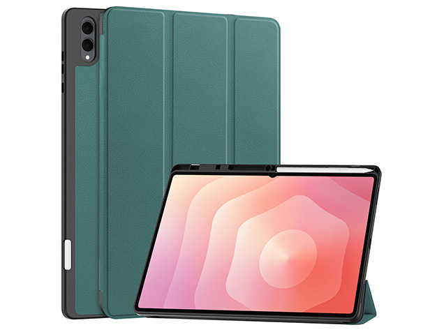 Slim Synthetic Leather Flip Case with Stand for Samsung Galaxy Tab S11 Ultra - Teal Leather Flip Case