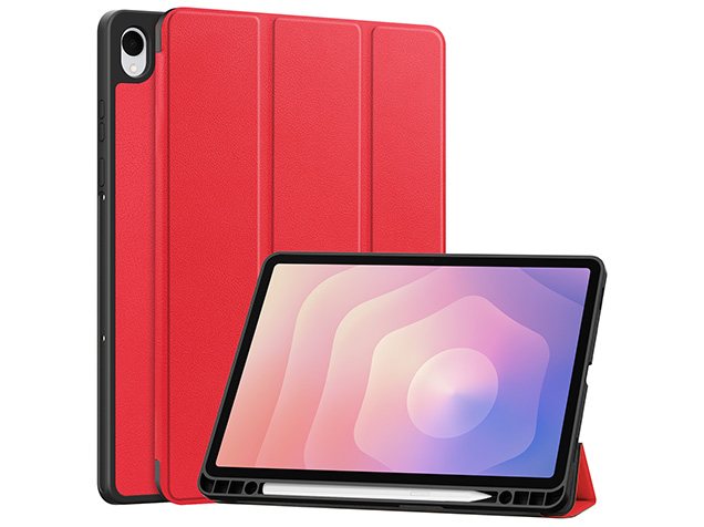 Slim Synthetic Leather Flip Case with Stand for Samsung Galaxy Tab S11 - Red Leather Flip Case