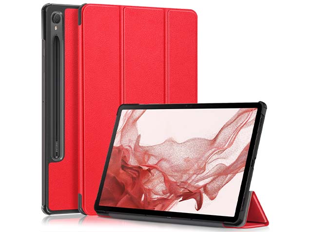 Slim Synthetic Leather Flip Case with Stand for Samsung Galaxy Tab S10 Lite - Red Leather Flip Case