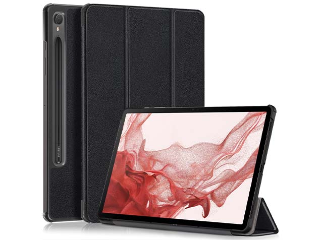 Slim Synthetic Leather Flip Case with Stand for Samsung Galaxy Tab S10 Lite - Black Leather Flip Case