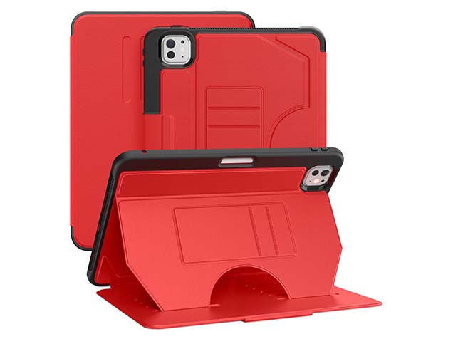 Rugged Synthetic Case with Magnetic Stand for iPad Pro 11 (2025) - Red Leather Flip Case
