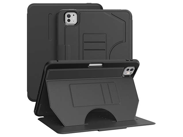 Rugged Synthetic Case with Magnetic Stand for iPad Pro 11 (2025) - Black Leather Flip Case