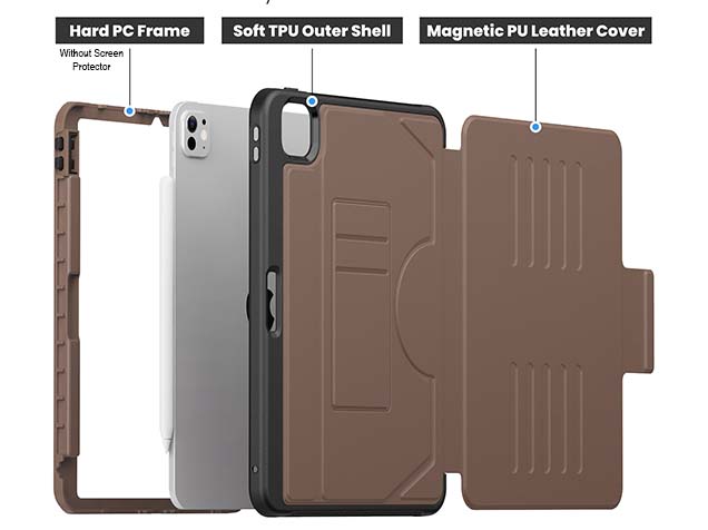 Rugged Synthetic Case with Magnetic Stand for iPad Pro 11 (2025) - Brown