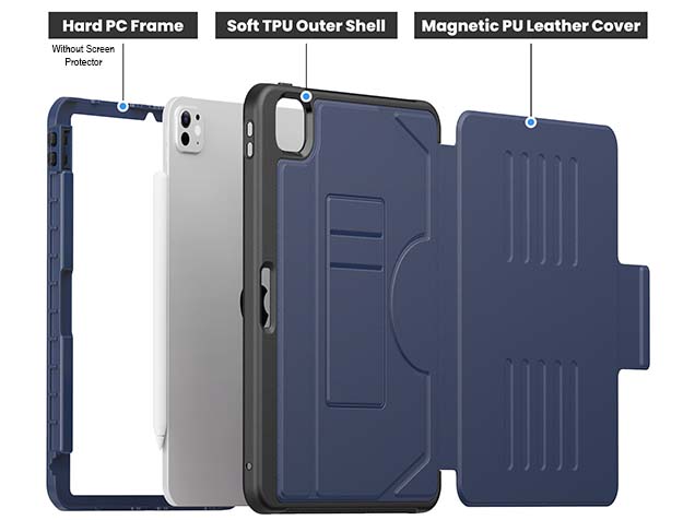 Rugged Synthetic Case with Magnetic Stand for iPad Pro 11 (2025) - Navy