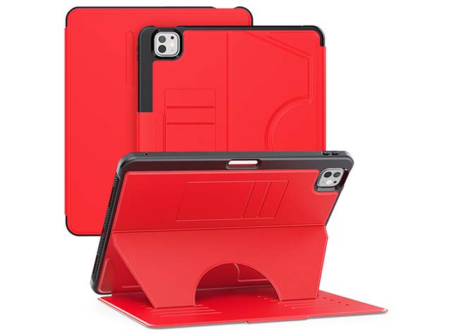 Rugged Synthetic Case with Magnetic Stand for iPad Pro 13 (2025) - Red Leather Flip Case
