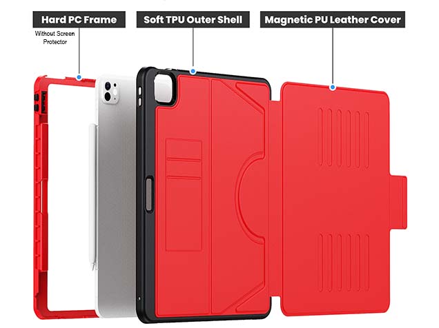 Rugged Synthetic Case with Magnetic Stand for iPad Pro 13 (2025) - Red