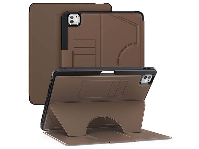 Rugged Synthetic Case with Magnetic Stand for iPad Pro 13 (2025) - Brown Leather Flip Case
