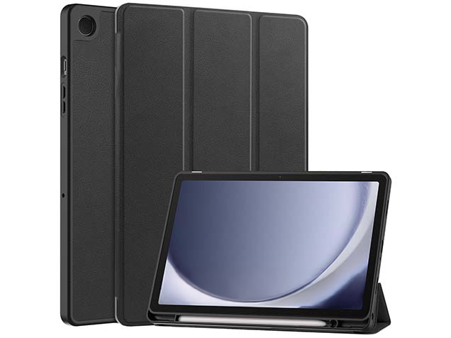 Premium Slim Synthetic Leather Flip Case with Stand for Samsung Galaxy Tab A11+ 11 inches - Black Leather Flip Case