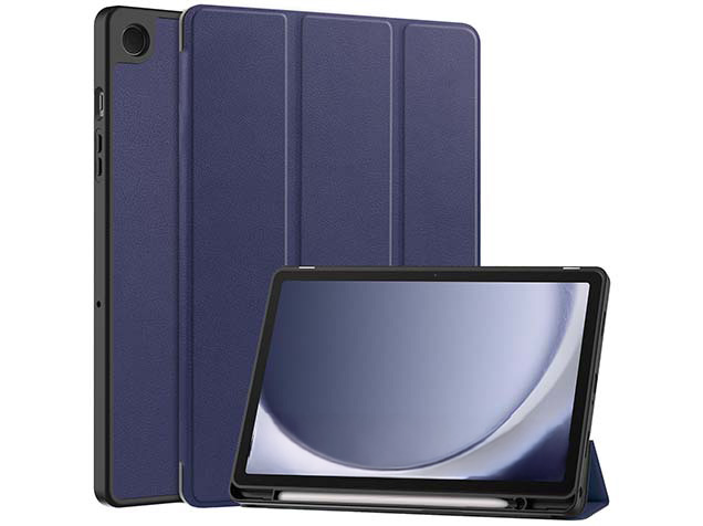 Premium Slim Synthetic Leather Flip Case with Stand for Samsung Galaxy Tab A11+ 11 inches - Navy Leather Flip Case