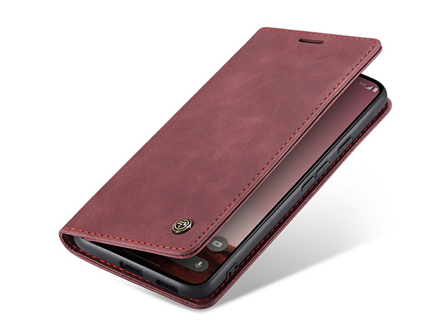 CaseMe Slim Synthetic Leather Wallet Case with Stand for Google Pixel 10a - Burgundy Leather Wallet Case