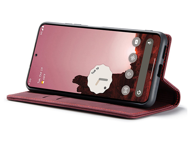 CaseMe Slim Synthetic Leather Wallet Case with Stand for Google Pixel 10a - Burgundy