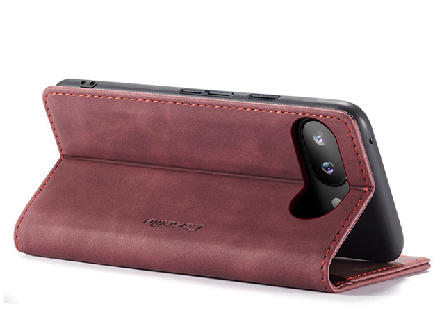 CaseMe Slim Synthetic Leather Wallet Case with Stand for Google Pixel 10a - Burgundy