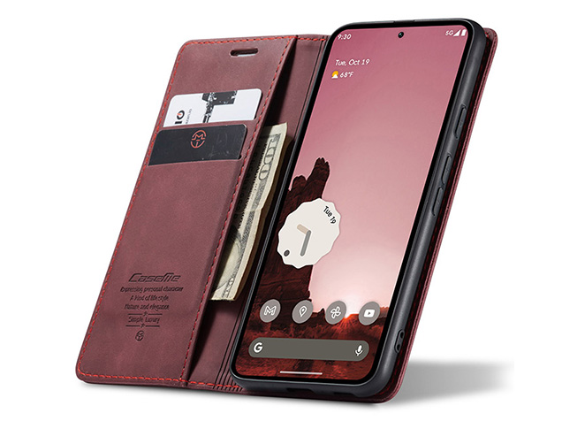 CaseMe Slim Synthetic Leather Wallet Case with Stand for Google Pixel 10a - Burgundy