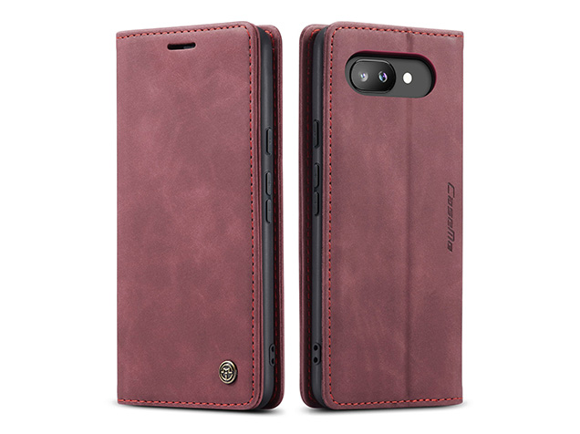 CaseMe Slim Synthetic Leather Wallet Case with Stand for Google Pixel 10a - Burgundy