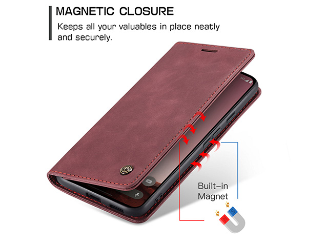 CaseMe Slim Synthetic Leather Wallet Case with Stand for Google Pixel 10a - Burgundy