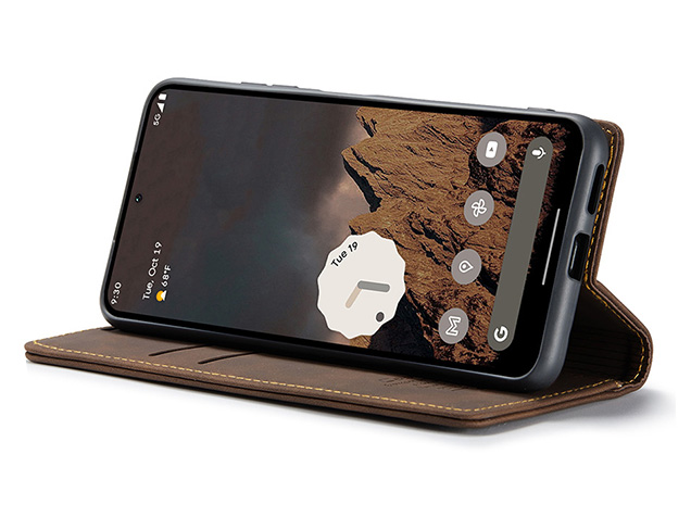 CaseMe Slim Synthetic Leather Wallet Case with Stand for Google Pixel 10a - Chocolate