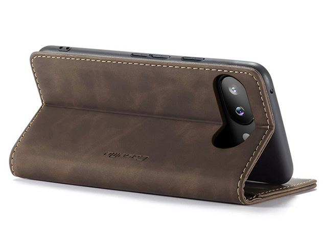 CaseMe Slim Synthetic Leather Wallet Case with Stand for Google Pixel 10a - Chocolate