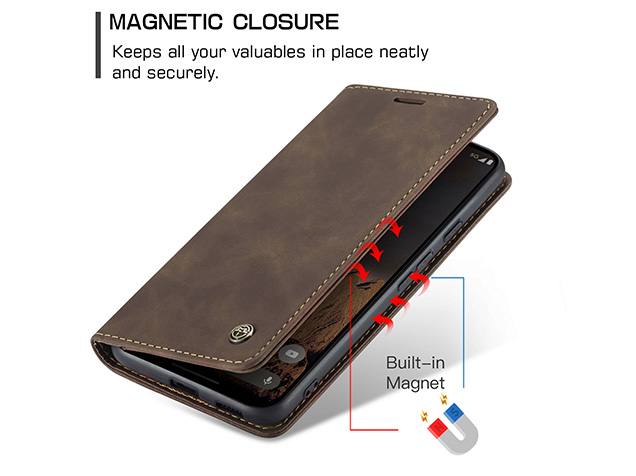 CaseMe Slim Synthetic Leather Wallet Case with Stand for Google Pixel 10a - Chocolate