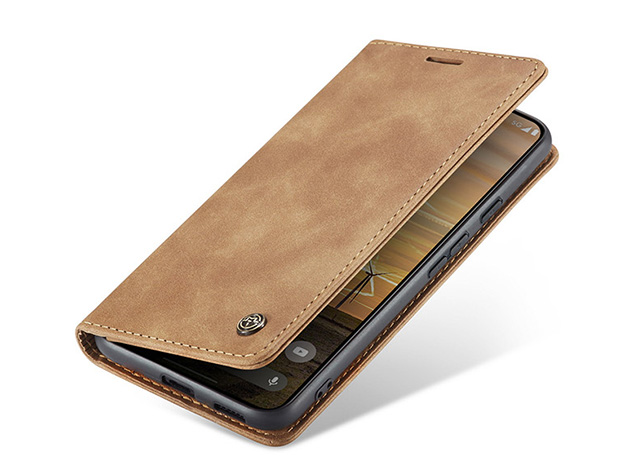 CaseMe Slim Synthetic Leather Wallet Case with Stand for Google Pixel 10a - Tan Leather Wallet Case