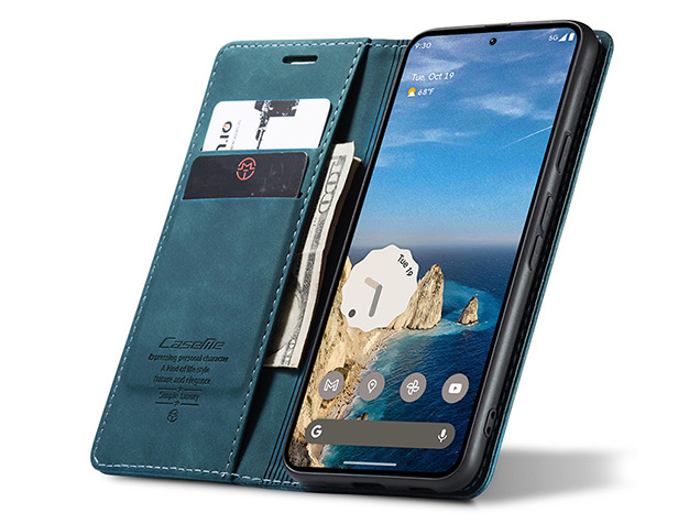 CaseMe Slim Synthetic Leather Wallet Case with Stand for Google Pixel 10a - Teal