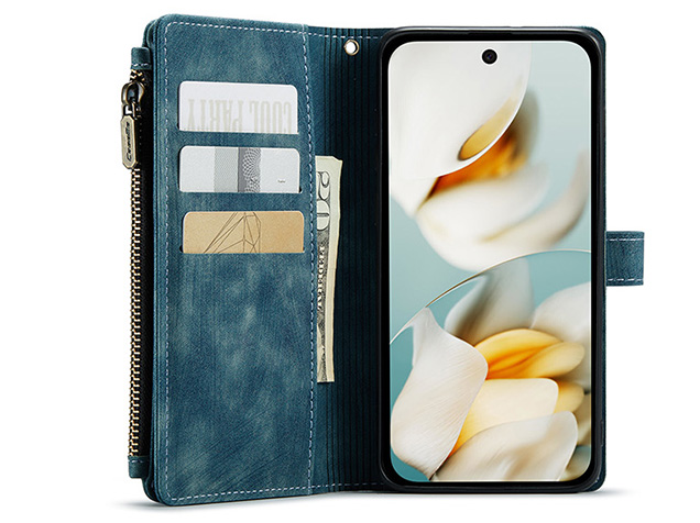 CaseMe Synthetic Leather Wallet Case with Zipper Pocket for Google Pixel 10a - Teal