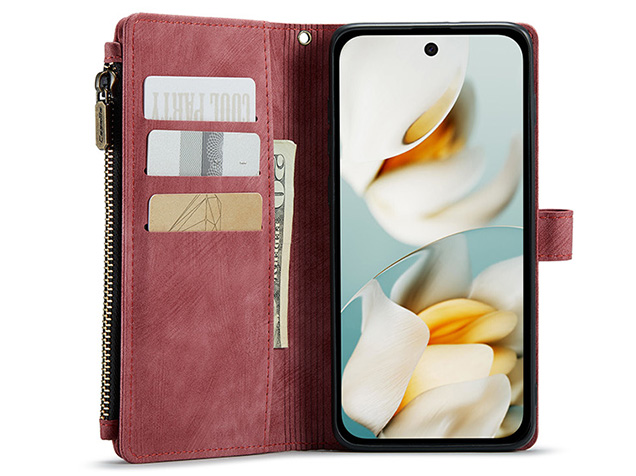 CaseMe Synthetic Leather Wallet Case with Zipper Pocket for Google Pixel 10a - Blush