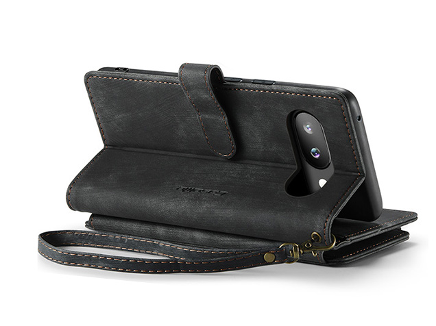 CaseMe Synthetic Leather Wallet Case with Zipper Pocket for Google Pixel 10a - Charcoal Leather Wallet Case