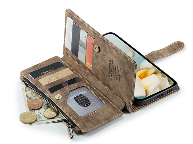 CaseMe Synthetic Leather Wallet Case with Zipper Pocket for Google Pixel 10a - Desert Taupe