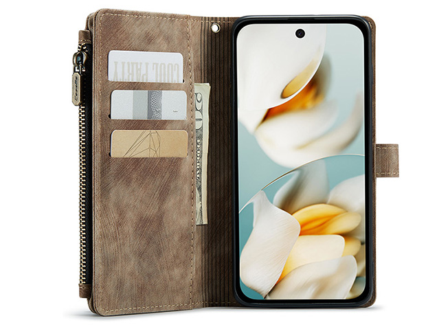 CaseMe Synthetic Leather Wallet Case with Zipper Pocket for Google Pixel 10a - Desert Taupe