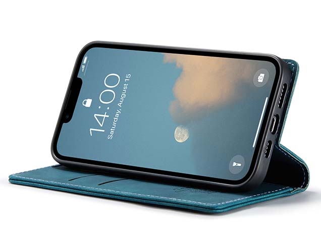 CaseMe Slim Synthetic Leather Wallet Case with Stand for iPhone 17e - Teal