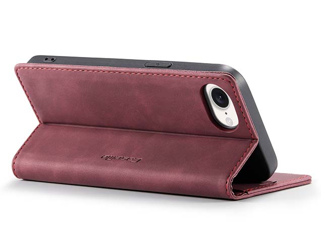CaseMe Slim Synthetic Leather Wallet Case with Stand for iPhone 17e - Burgundy