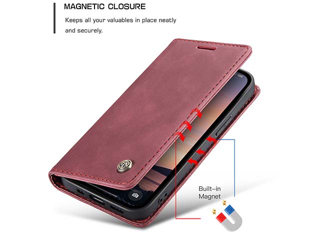 CaseMe Slim Synthetic Leather Wallet Case with Stand for iPhone 17e - Burgundy