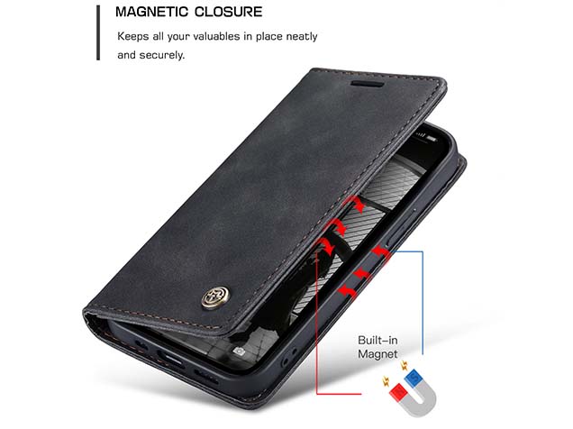 CaseMe Slim Synthetic Leather Wallet Case with Stand for iPhone 17e - Charcoal