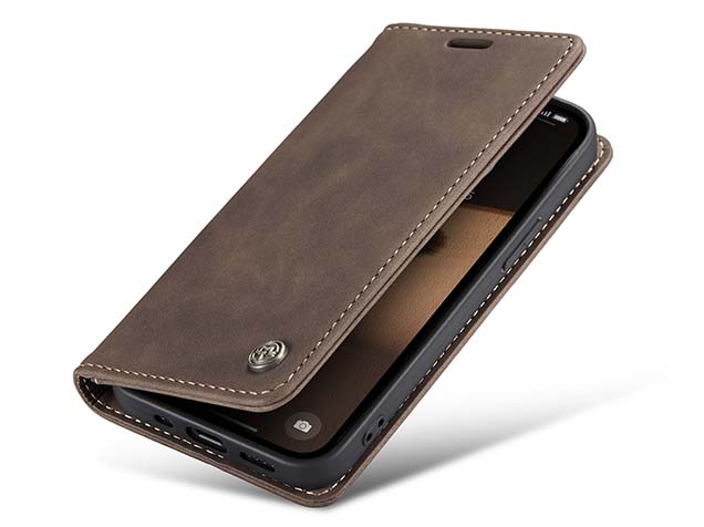 CaseMe Slim Synthetic Leather Wallet Case with Stand for iPhone 17e - Chocolate Leather Wallet Case