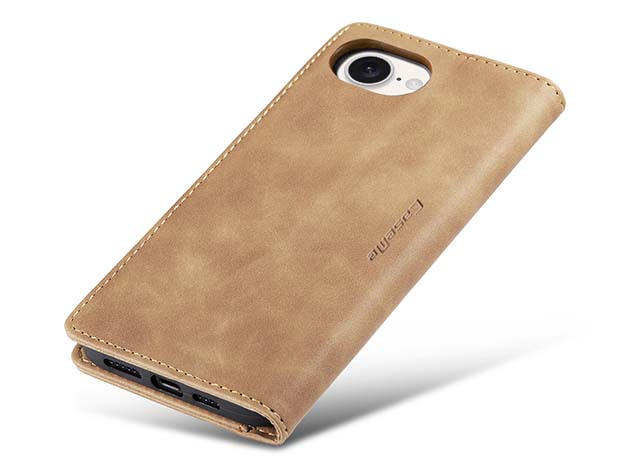 CaseMe Slim Synthetic Leather Wallet Case with Stand for iPhone 17e - Tan