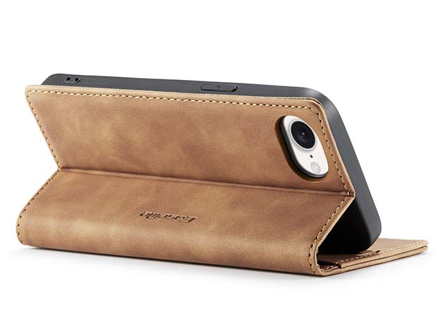 CaseMe Slim Synthetic Leather Wallet Case with Stand for iPhone 17e - Tan