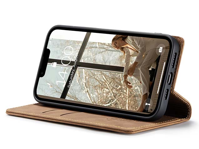 CaseMe Slim Synthetic Leather Wallet Case with Stand for iPhone 17e - Tan