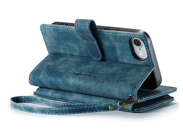 CaseMe Synthetic Leather Wallet Case with Zipper Pocket for iPhone 17e - Teal Leather Wallet Case