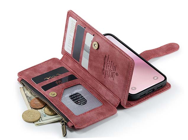 CaseMe Synthetic Leather Wallet Case with Zipper Pocket for iPhone 17e - Blush