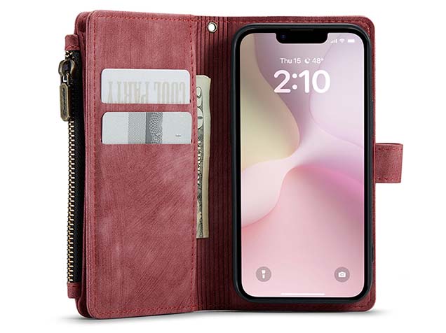 CaseMe Synthetic Leather Wallet Case with Zipper Pocket for iPhone 17e - Blush