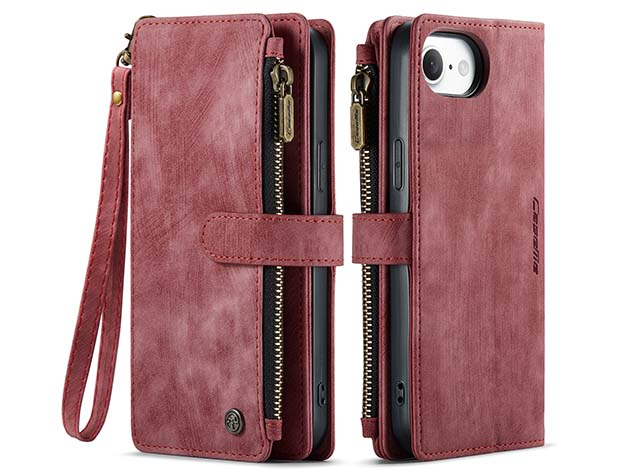CaseMe Synthetic Leather Wallet Case with Zipper Pocket for iPhone 17e - Blush