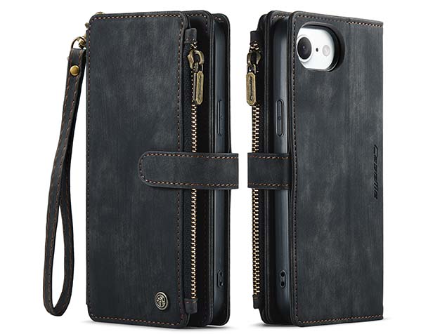 CaseMe Synthetic Leather Wallet Case with Zipper Pocket for iPhone 17e - Charcoal