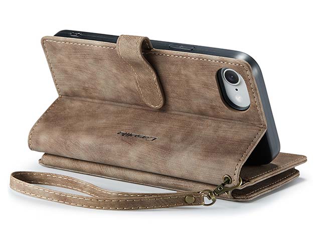 CaseMe Synthetic Leather Wallet Case with Zipper Pocket for iPhone 17e - Dessert Taupe Leather Wallet Case