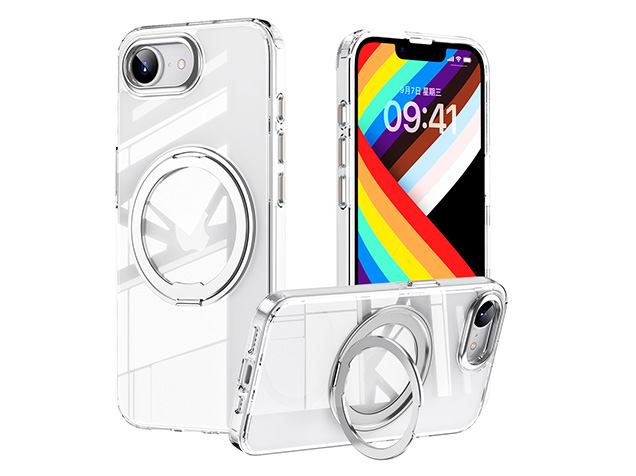 Magnetic Ring Stand Case for iPhone 17e - Clear / Silver Hard Case